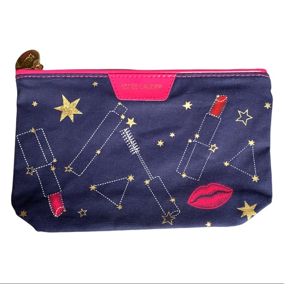 NWOT Estée Lauder Stars Lipstick Kisses Makeup Bag Cosmetic Case Blue Pink - Picture 5 of 5